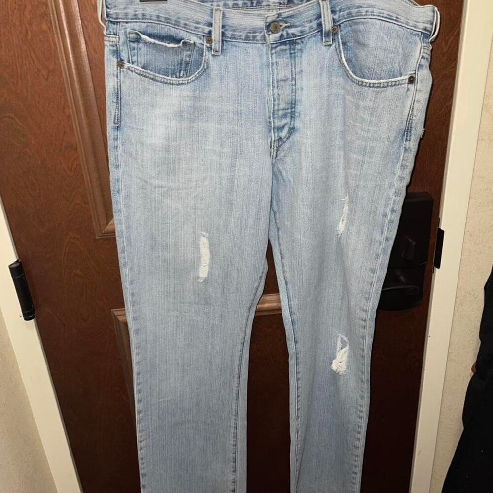 Express Light Blue Distressed Denim Jeans - Size 38x32